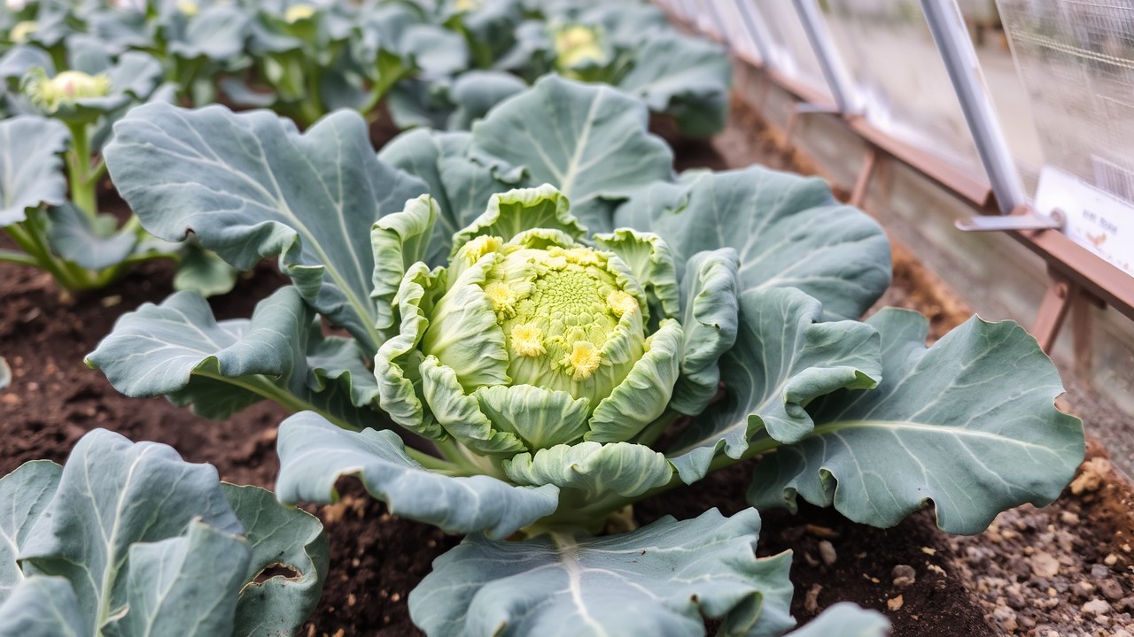 Broccoli growing in greenhouse in cold months