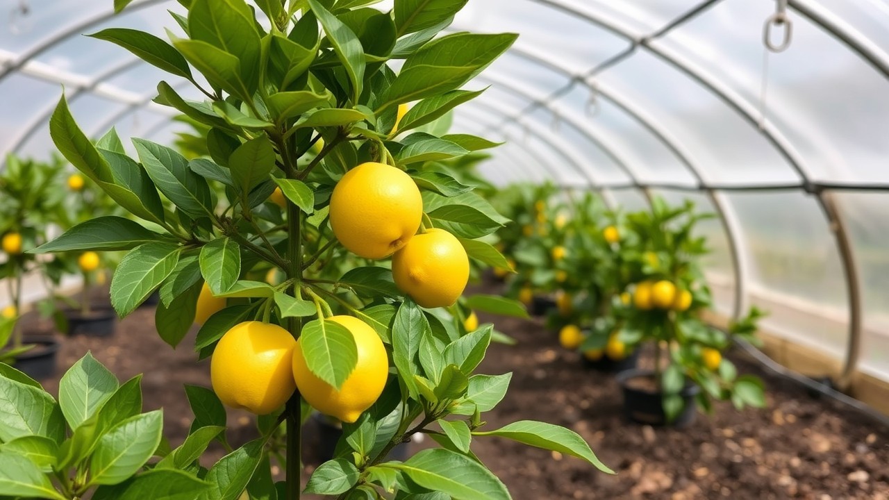 lemons planting in a polyethylene greenhouse